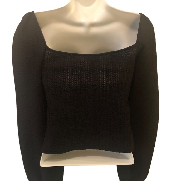 VTG Y2K Express  Crop Top Stretch Gauze Long Sleeve Sexy Boho XS Off On Shoulder - Picture 4 of 6